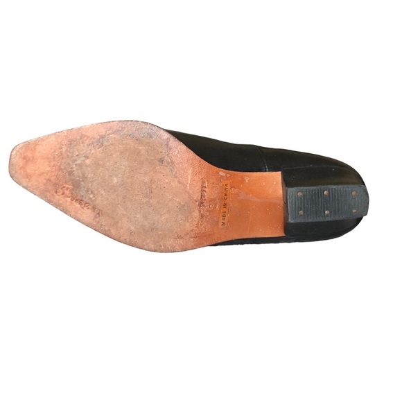 Vintage Black Leather Ankle Boots Gold Studded Western Pointed Toe Zip Booties 8 - Picture 9 of 15